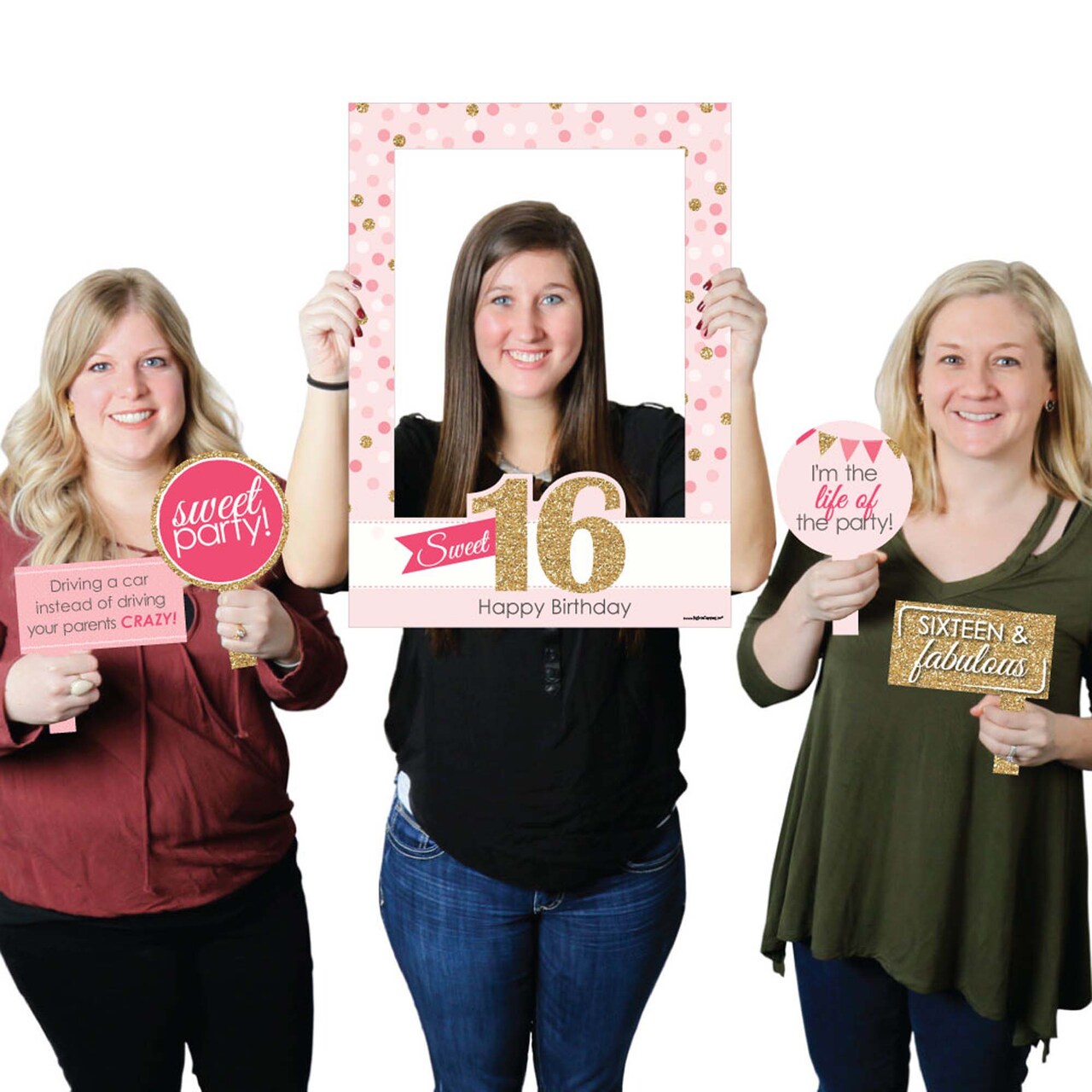 Big Dot of Happiness Sweet 16 - Birthday Party Selfie Photo Booth Picture Frame and Props - Printed on Sturdy Material